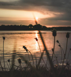 Scenic view of lake against sky during sunset