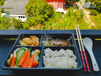 High angle view of vegetables on table