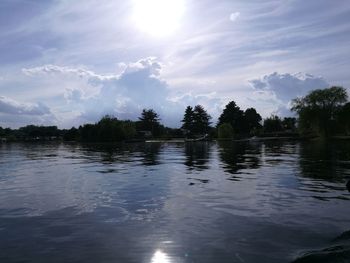 Scenic view of lake against sky at sunset