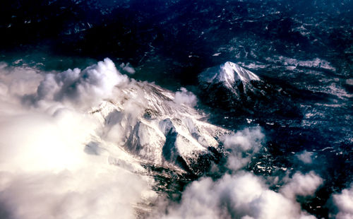 Aerial view of sea and mountain