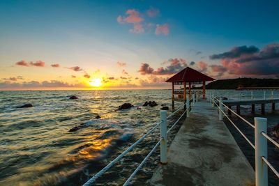 Scenic view of beach against sky during sunset