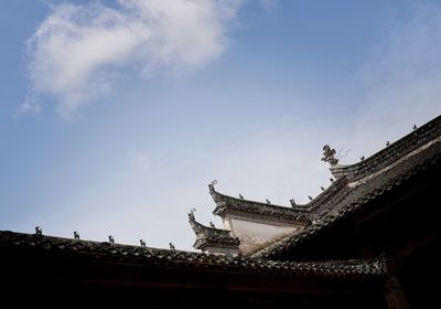 Low angle view of temple against building