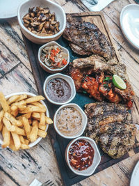 High angle view of food on table