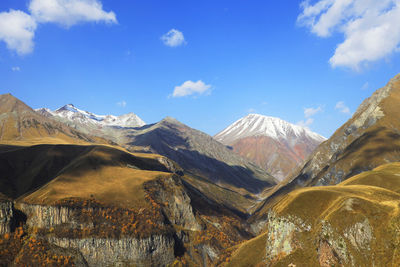 Scenic view of snowcapped mountains against sky