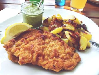 Close-up of food served in plate