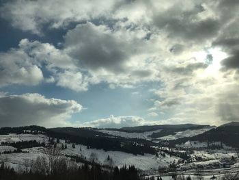 Scenic view of landscape against sky during winter