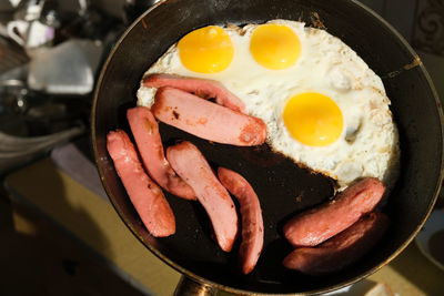 High angle view of breakfast on table