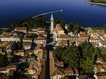 Aerial view of novigrad old town in istria, croatia.