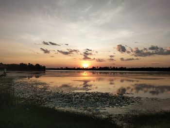 Scenic view of lake against sky during sunset