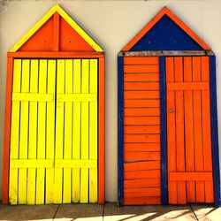 View of beach huts against building