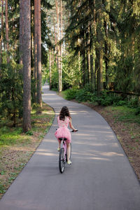 Man riding bicycle on road