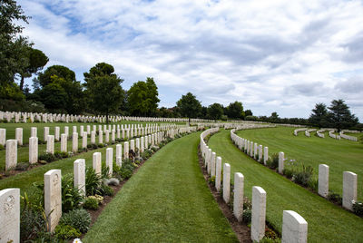 Panoramic view of cemetery against sky