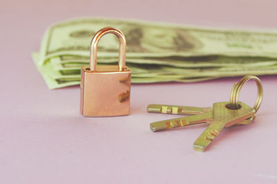 Close-up of key on table