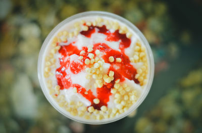 High angle view of dessert in bowl