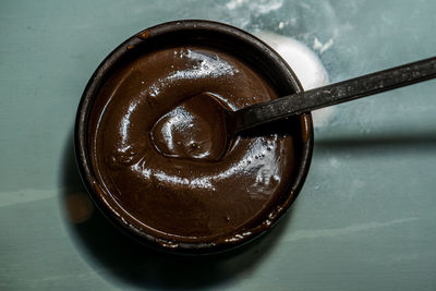 High angle view of chocolate on table