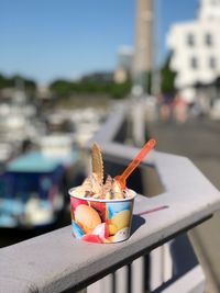 Close-up of ice cream on table