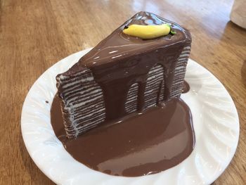 Close-up of chocolate cake in plate