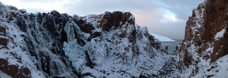 Panoramic view of snowcapped mountains against sky