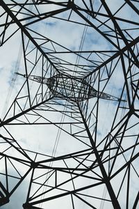 Low angle view of electricity pylon against sky