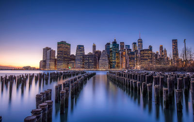 Panoramic view of river and buildings against clear sky