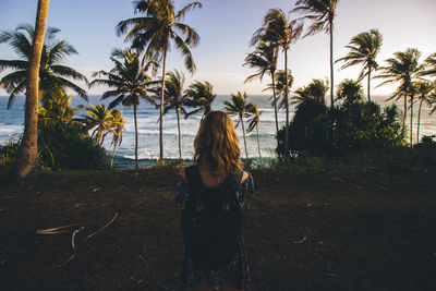 Rear view of woman on beach