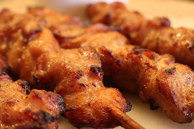 Close-up of meat on barbecue grill