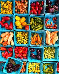 Directly above shot of vegetables for sale in market