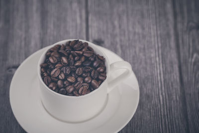 High angle view of coffee beans on table