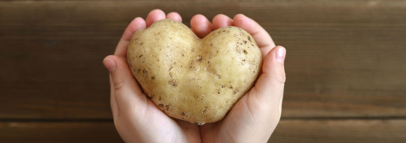 Close-up of woman hand holding heart shape cookies