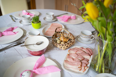 High angle view of food on table