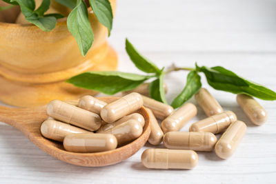Close-up of pills on table