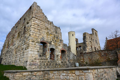 Low angle view of old building against cloudy sky