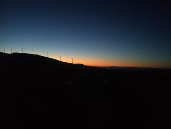 Scenic view of silhouette landscape against clear sky during sunset