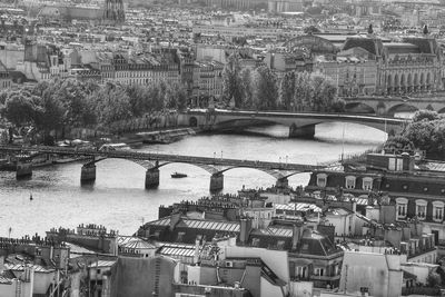 High angle view of river amidst buildings in city