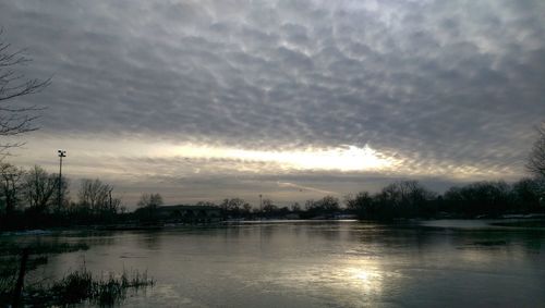 Scenic view of lake against cloudy sky