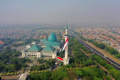 High angle view of buildings in city