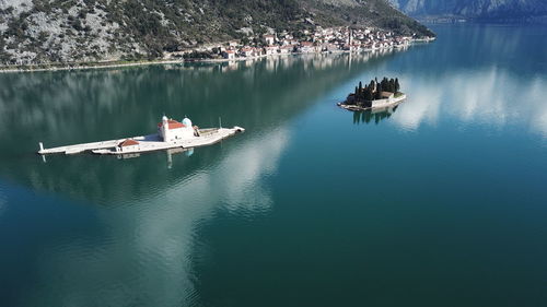 High angle view of ship in sea