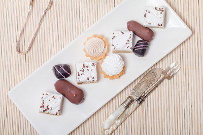 High angle view of dessert in plate on table