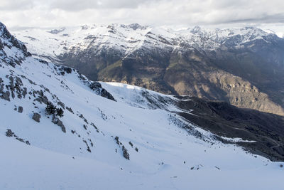 Scenic view of snowcapped mountains against sky