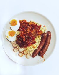 High angle view of breakfast served in plate