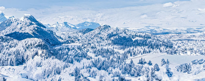 High angle view of snowcapped mountains