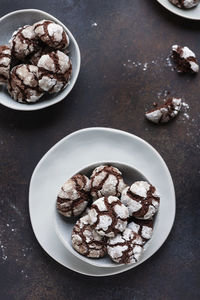 High angle view of cookies in bowls