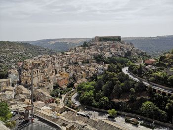 High angle view of townscape against sky