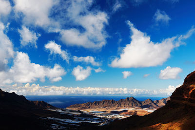 Scenic view of mountains at pilancones natural park against cloudy sky