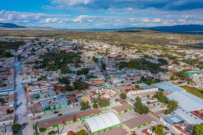 High angle view of townscape against sky