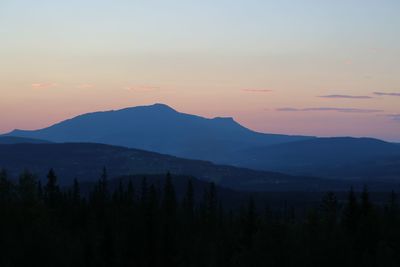 Scenic view of silhouette mountains against sky at sunset