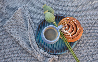 High angle view of drink on table