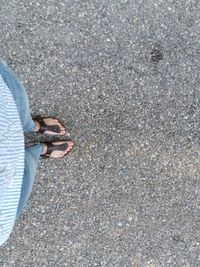 Low section of woman standing on road