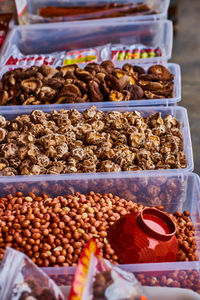 High angle view of food for sale at market stall