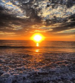 Scenic view of sea against cloudy sky